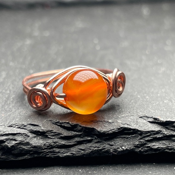 Artisan Jewelry - Artisan Copper Wire Wrapped Carnelian Ring